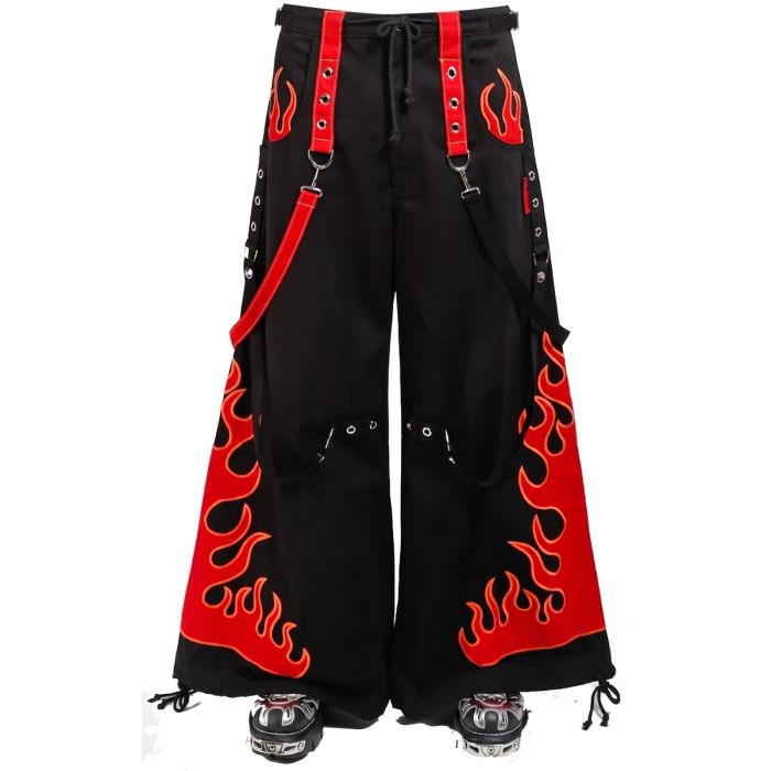 Nuvoun black and red flame baggy goth trousers