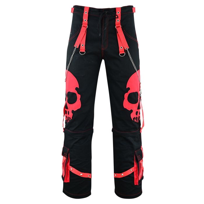 Nuvoun Black and Red Cyberpunk Skull Pants