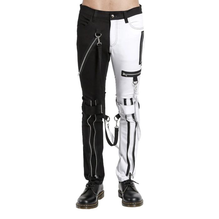 Nuvoun Men's Gothic Split-Leg Bondage Pants Side View Detailing Zippers and Straps