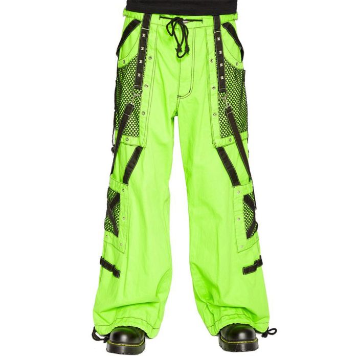 Nuvoun neon green gothic bondage baggy pants with black straps.