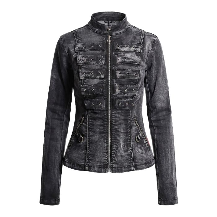 Nuvoun Women's Gothic Military Jacket – Washed Black