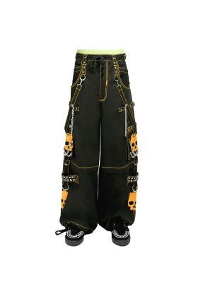 Nuvoun black cyber goth baggy cargo pants, back view showing crossed back straps