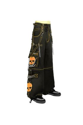 Nuvoun black cyber goth baggy cargo pants, back view showing crossed back straps