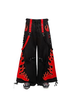 Nuvoun black and red flame baggy goth trousers