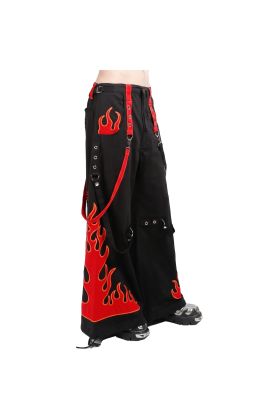 Nuvoun black and red flame baggy goth trousers