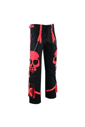 Nuvoun Black and Red Cyberpunk Skull Pants
