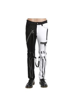 Nuvoun Men's Gothic Split-Leg Bondage Pants Side View Detailing Zippers and Straps