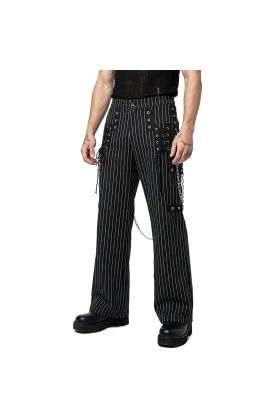 Nuvoun men’s black gothic pinstripe trousers with front lace-up panels