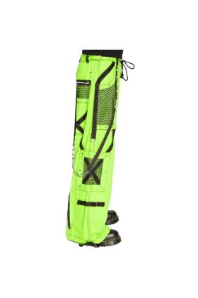 Nuvoun neon green gothic bondage baggy pants with black straps.