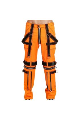 Nuvoun Bright Orange Gothic Punk Baggy Bondage Pants with Black Contrast Straps and Metal Zippers