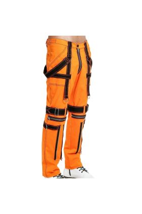 Nuvoun Bright Orange Gothic Punk Baggy Bondage Pants with Black Contrast Straps and Metal Zippers