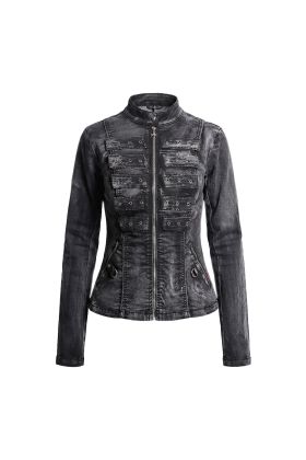 Nuvoun Women's Gothic Military Jacket – Washed Black