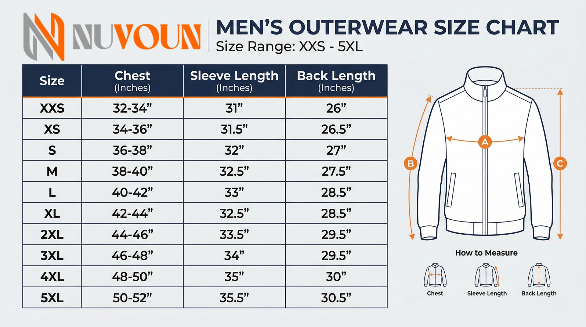 Nuvoun Gothic Alternative Clothing Size Chart and Measurement Guide