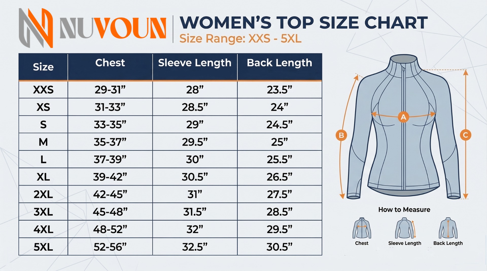 Nuvoun Women's Tops Size Chart